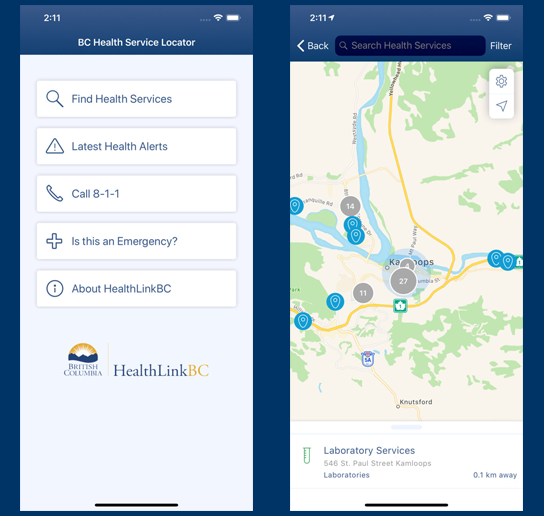 View Health Service Locations with the Map View, and view the details of individual Health Service Locations