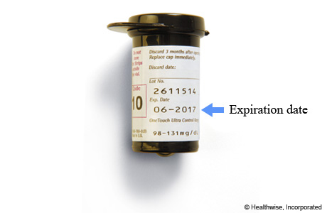 Label showing expiration date for test strips
