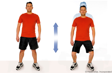How to do half-squat with knees and feet turned out to side.