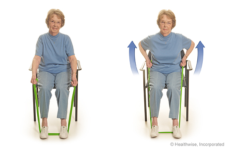 Seated exercise: Rowing with elastic bands