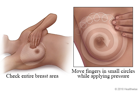 Woman doing breast self-examination using circle pattern
