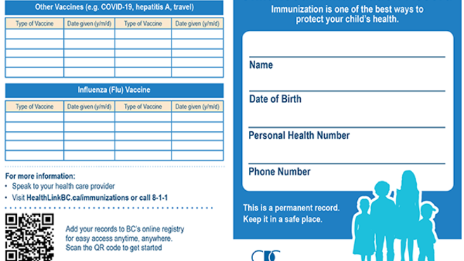 child immunization record card screenshot