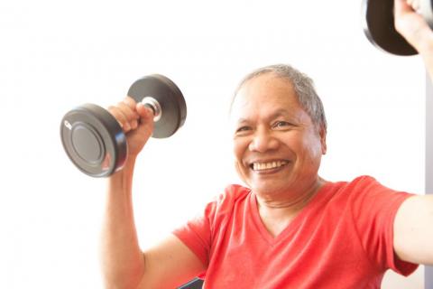 older adult man strength training