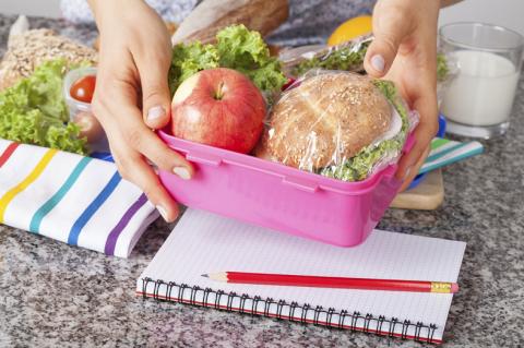 school lunch and notebook